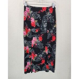 Briggs New York Petite Floral Paisley Midi Skirt L/P Black Pink Whimsigoth Goth